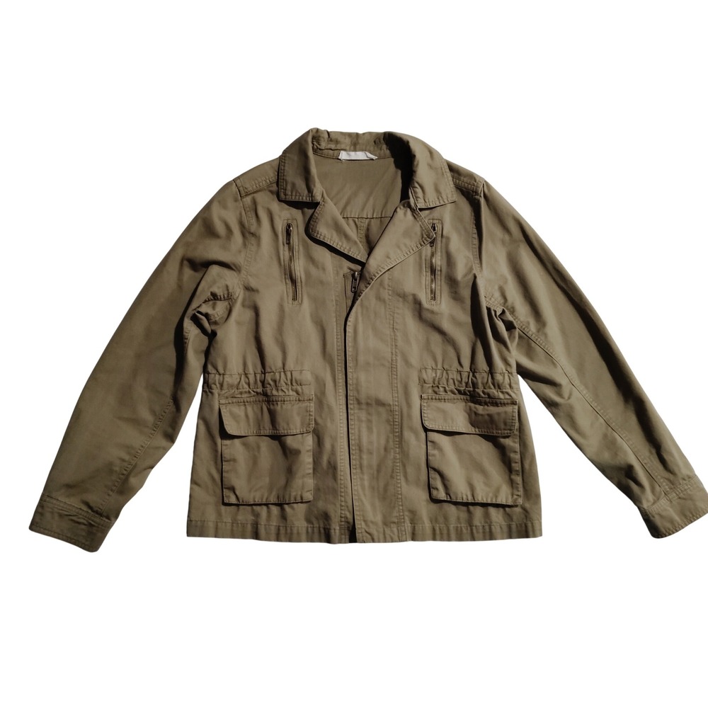 Elodie Womens Olive Green‎ Cotton Asymmetrical Zip Utility Moto Jacket Size M